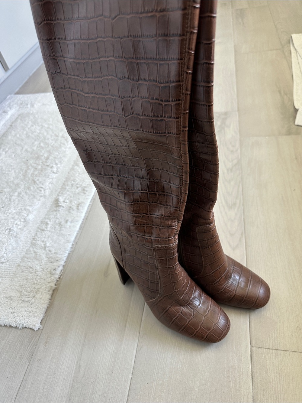 Zara Brown Croc-Embossed Over-the-Knee Boots